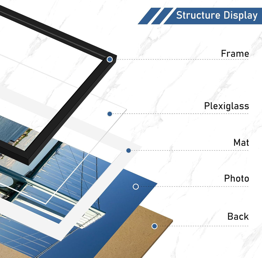 24x36 Poster Frame Set of 4, for Wall Mounting, Black | Display Picture 20x30 with Mat or 24 x 36 without Mat, Photo