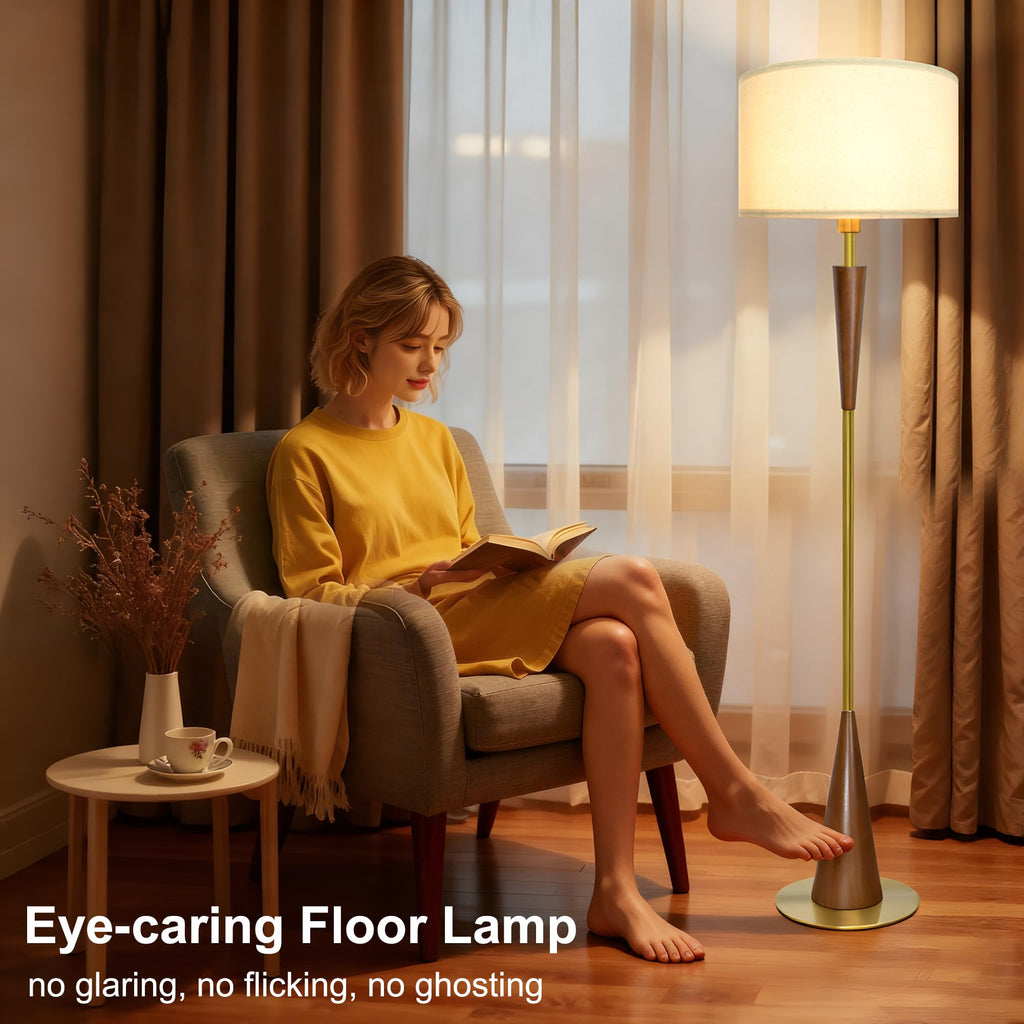 Floor Lamps, 61.5" Wood Floor Lamp, Retro Farmhouse Standing Lamp Includes 9W Bulb with 3-Color Temperature, Tall Lamp