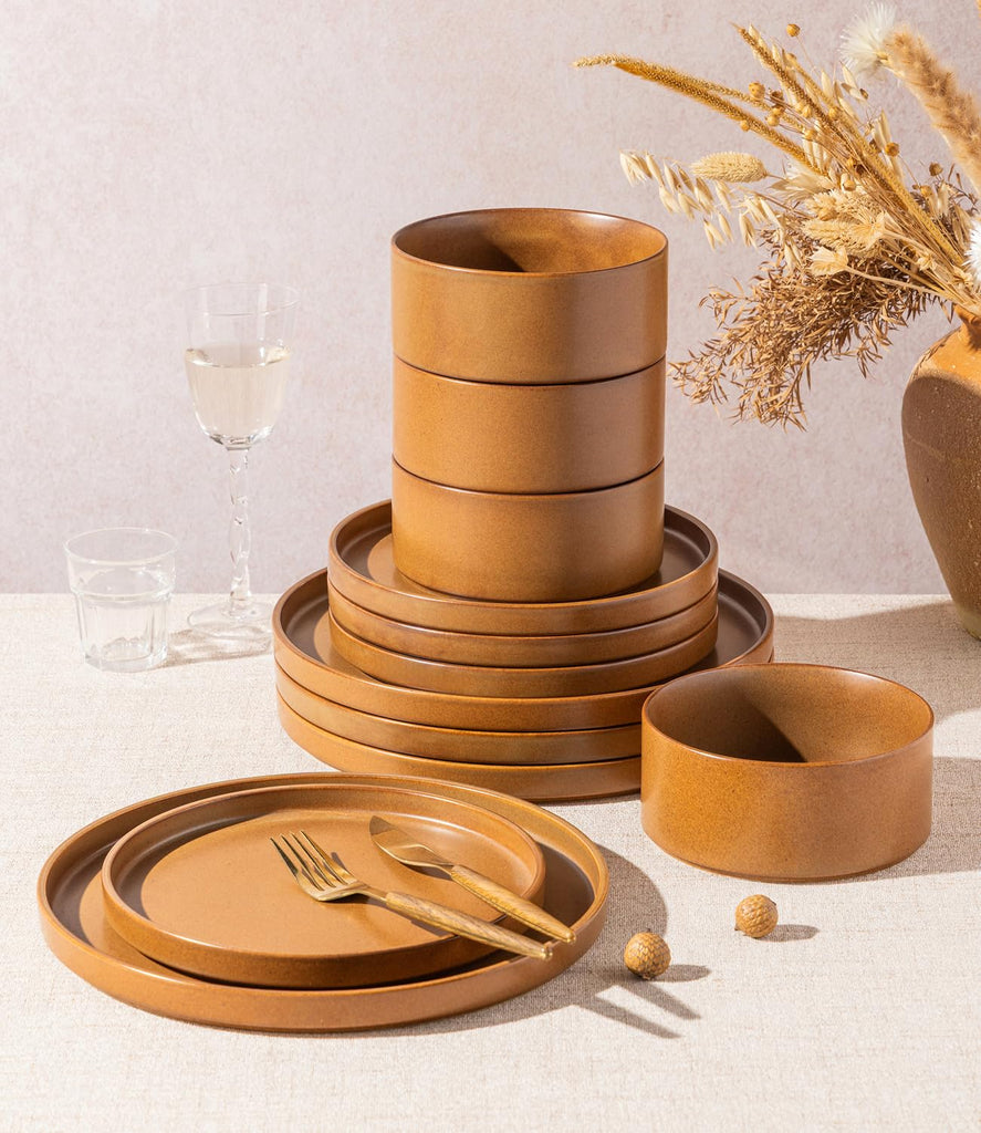 Stoneware Dinnerware Sets for 4,12-Piece Matte Plates and Bowls Set