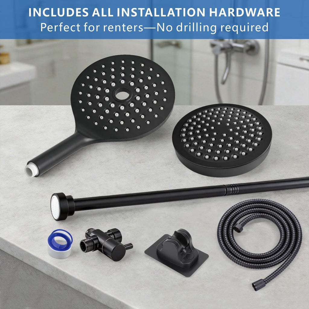 Dual Shower Head for Couples, 6" Fixed Rain Showerhead with 7.5" Large Handheld Shower Double Set, Renter-Friendly