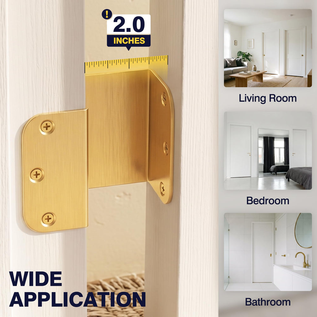 3.5 Inch Brushed Gold Offset Door Hinges, 5/8" Radius Corner 3 Packs