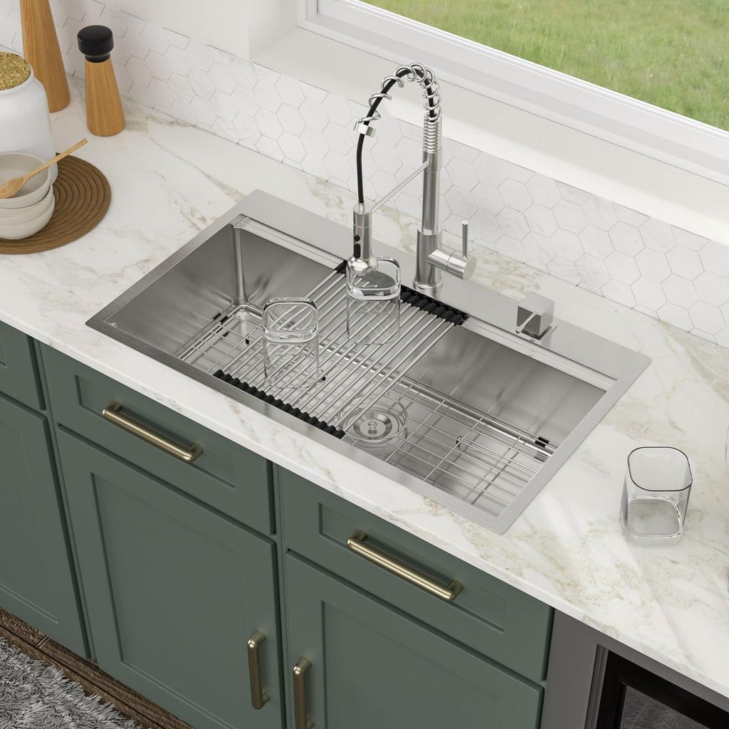 33x19 Drop Sink 33 Inch Stainless Steel Workstation Sinks 16 Gauge Topmount Ledge Single Bowl Overmount
