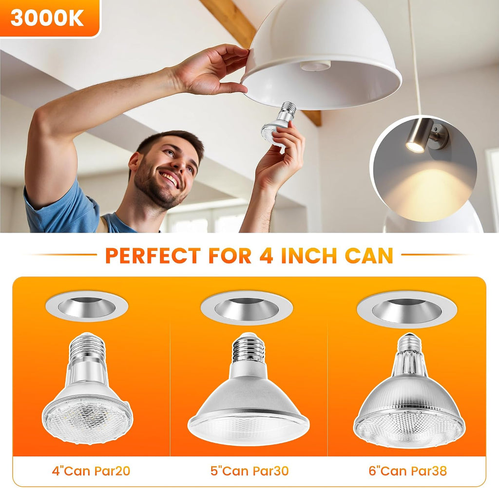 Par20 LED Bulbs, 7W 120V, 2700K, E26 Base, Dimmable, 2 Pack