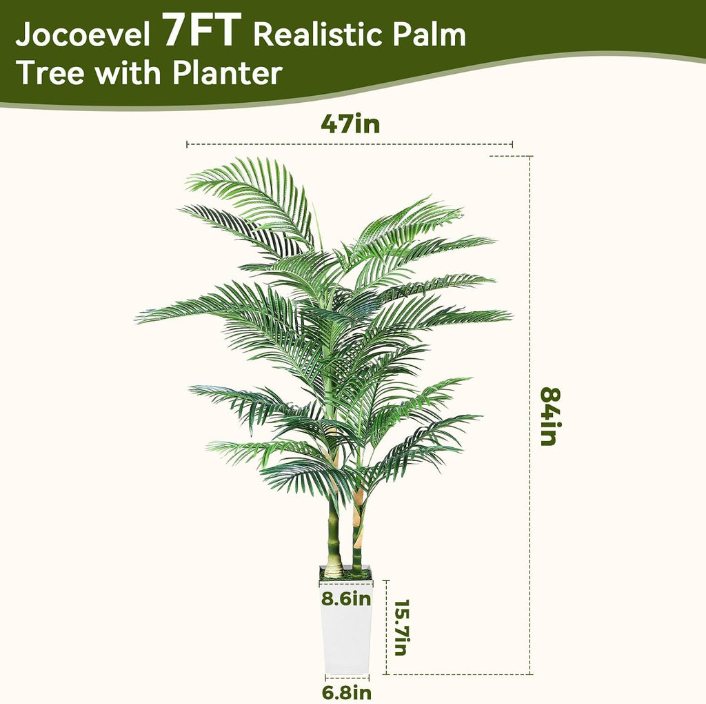 Fake Palm Tree, 7ft Artificial Palm Tree Tall Tropical Tree with Adjustable Leaves & Large Planter, Outdoor Indoor