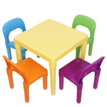 Kids Table and 4 Chairs Set, Toddler Table Plastic Sturdy Desk for Reading, Art, Homework