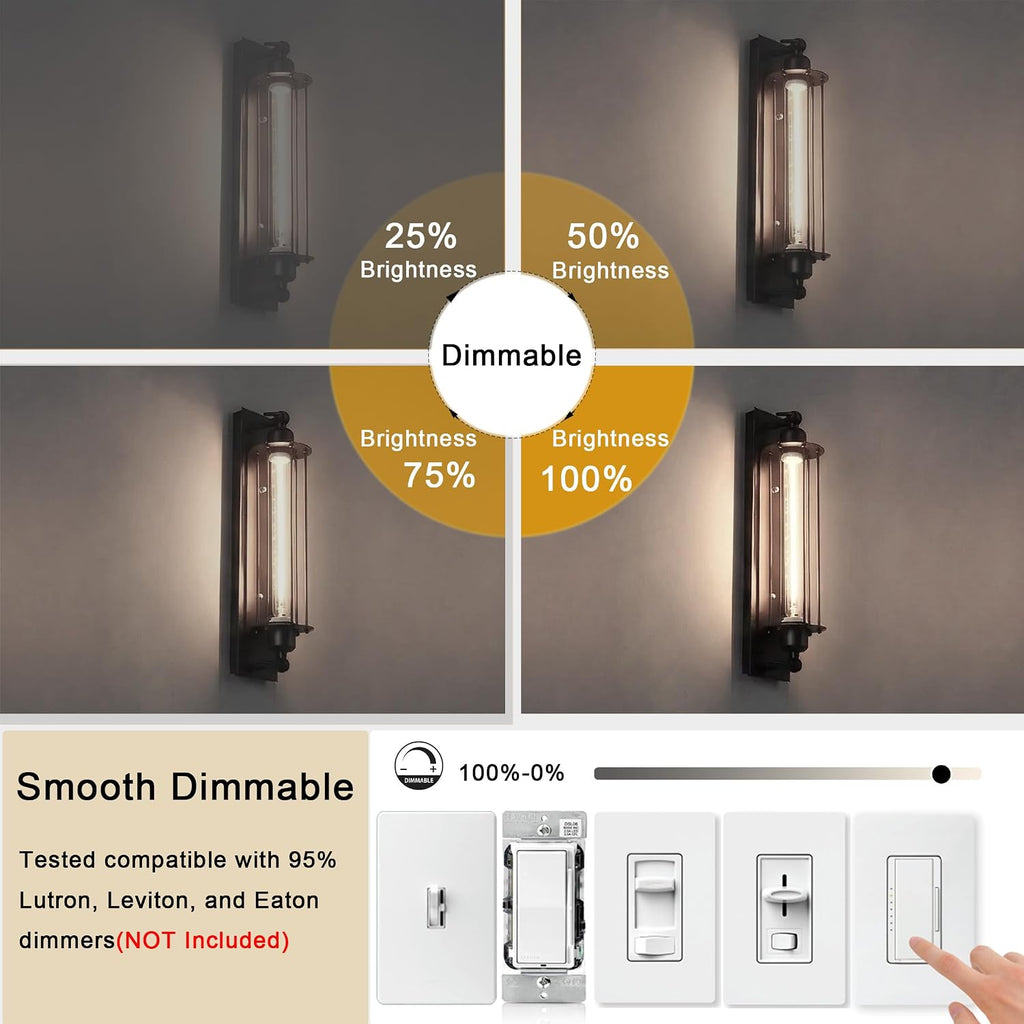 3000K Warm White Light Bulbs E26 Base, T10 T9 Edison Bulbs Dimmable 8W, AC 120V 100 Watt Equal Filament
