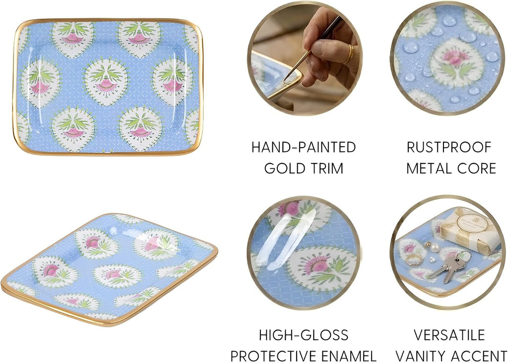 Decorative Trinket Tray, Jewelry Plate, Catchall Dish, Dresser, Nightstand, Entryway, Blue and Pink, Chinoiserie