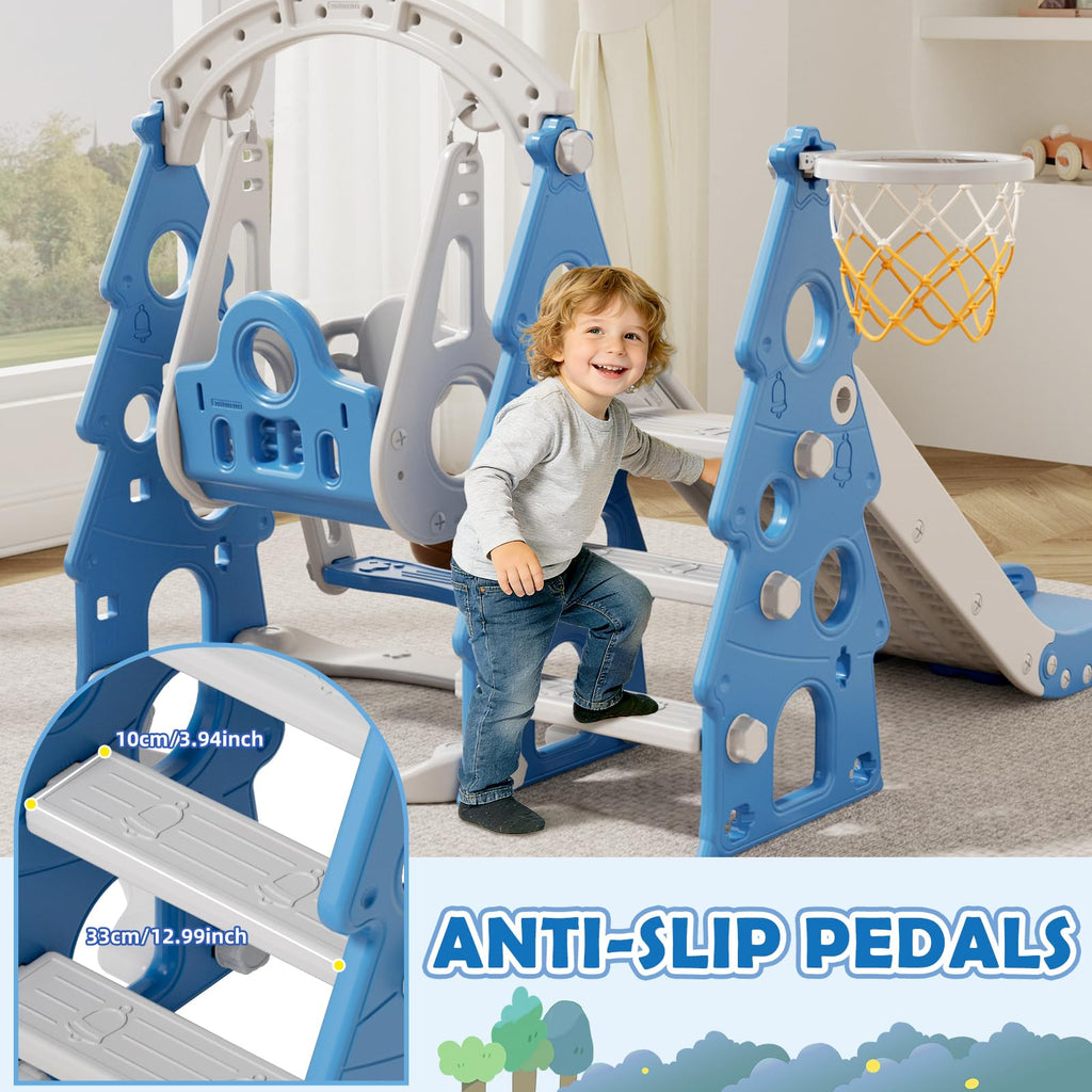 4-in-1 Toddler Swing and Slide Set, Toddler Slide Ages 1-3, Blue