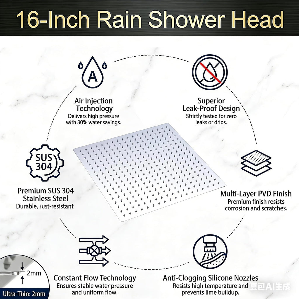 16 Inch Rain Shower Head,Rainfall Showerhead,Chrome