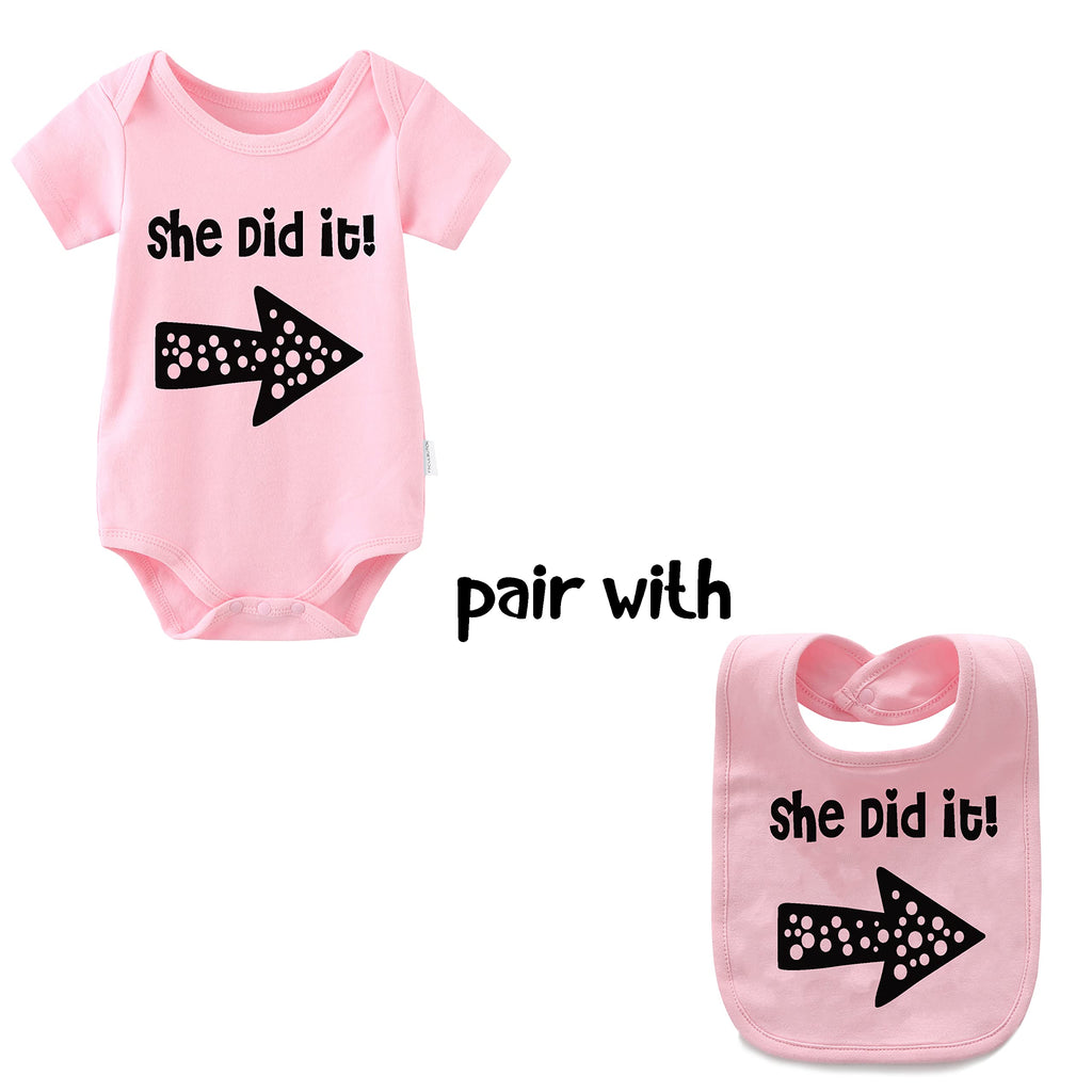 Baby Twins Bodysuits He/She Did It Twin Outfit Girl Romper With Hat Set(Pink2 did )