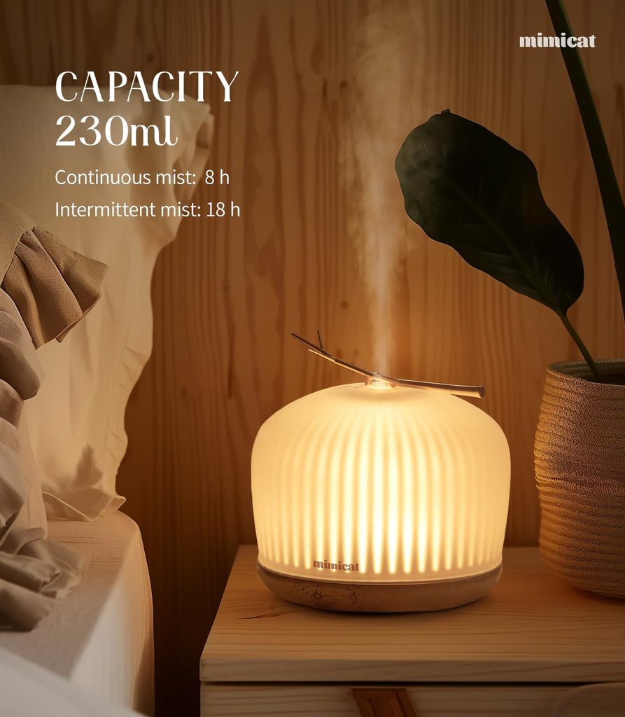 Whisper-Quiet Glass Essential Oil Diffuser - Aromatherapy for Restful Sleep, Auto Shut-Off, 8H/18H Runtime