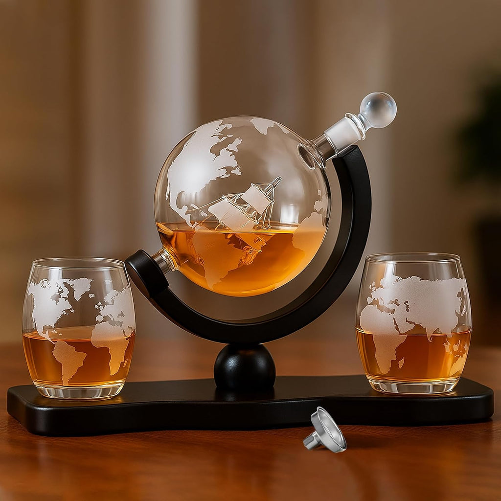 Gifts for Men Dad, Whiskey Decanter Globe Set with Ball & Glasses, Anniversary Birthday Gifts for Him Husband - Set of 2