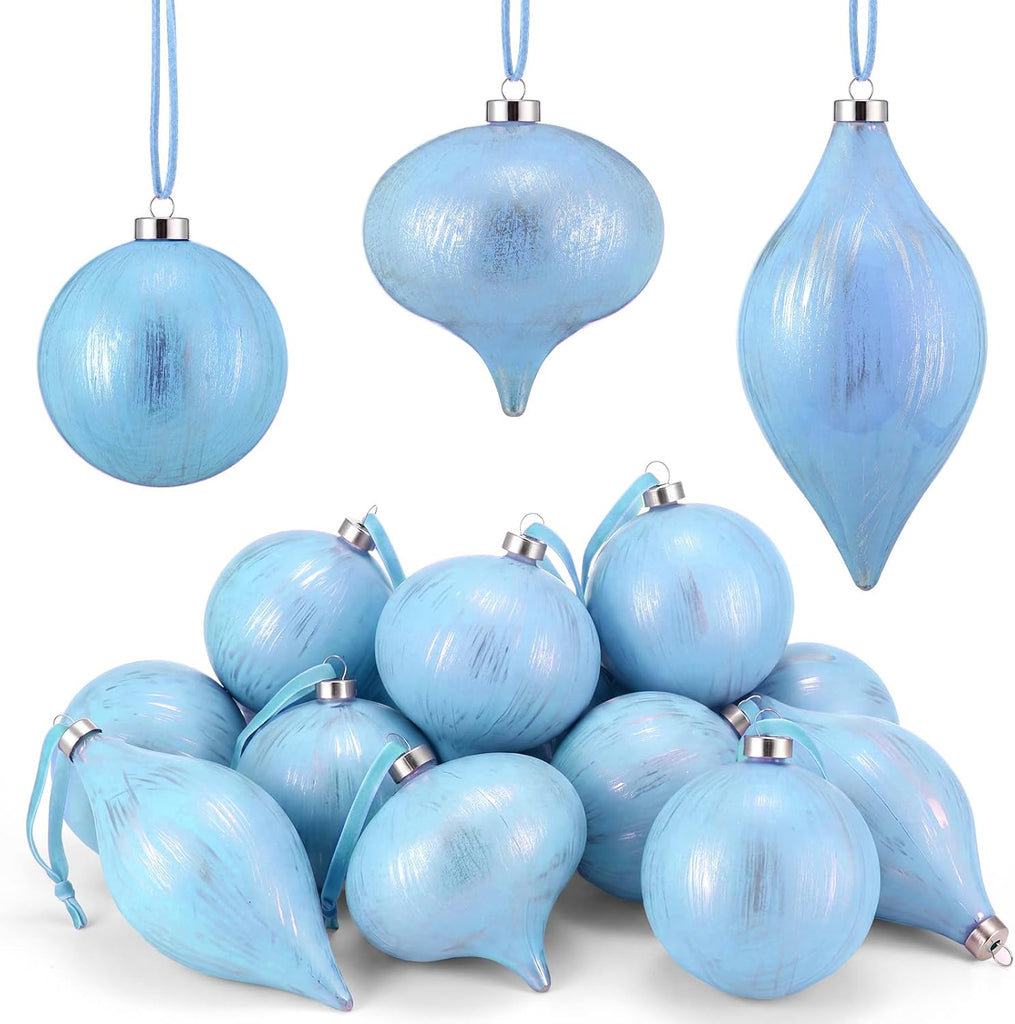 Farmhouse Christmas Ball Ornaments, Baby Blue - Set of 12