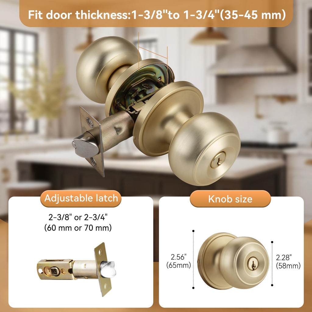 Gold Keyed Entry 3 Pack Keyed Alike Exterior Door Knob with Turn Lock
