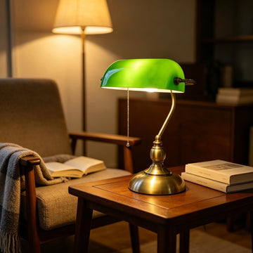 Bankers Desk Lamp, Green Retro Table Lamp, Vintage Lamp with Pull Chain Switch -Green