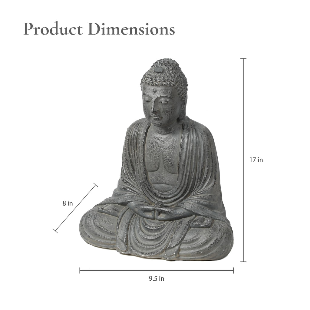 LuxenHome Buddha Statue Outdoor & Indoor, 17" Fiber Stone Meditating Buddha