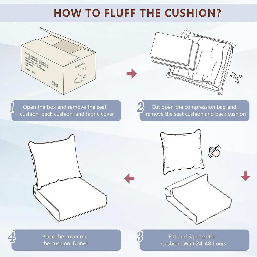 Outdoor Deep Seat Chair Cushions Set 24 x 24 Inch, Waterproof UV-Resistant Thick Patio Chair Replacement Cushions Set