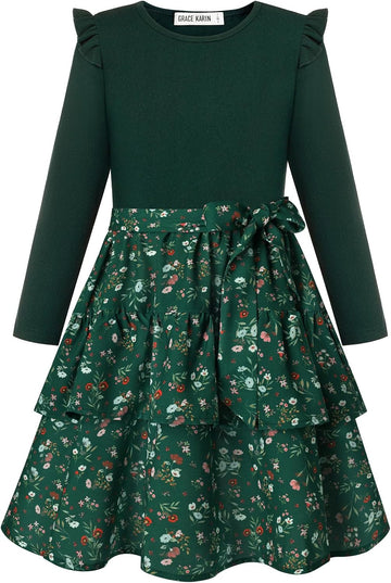 Girls Long Sleeve Dress Floral Fall Winter Church Casual