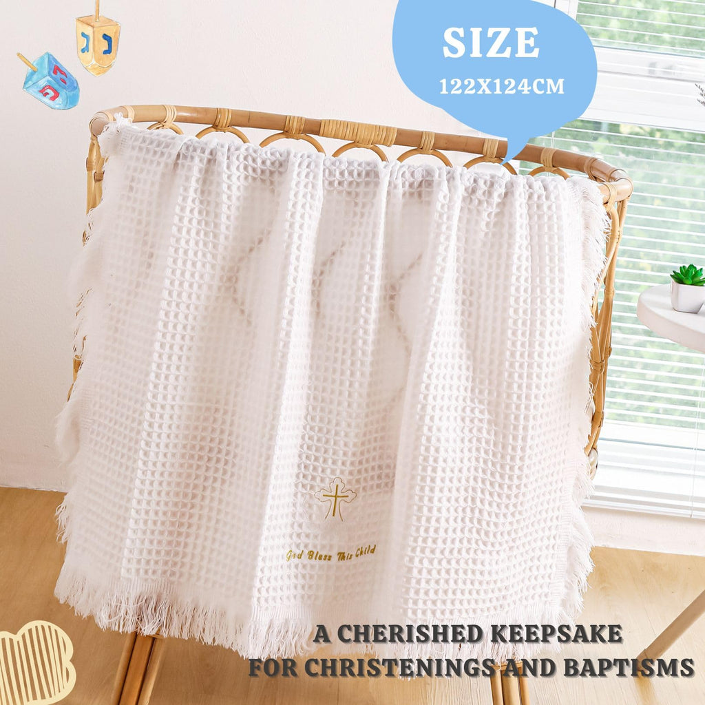 Fringe Baby Blankets Neutral, Baptism Christening Blanket for Baby