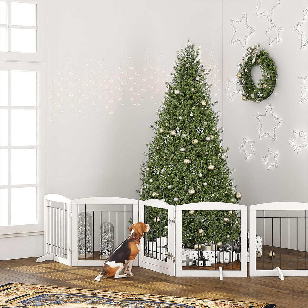 Dog Gate Indoor with Door, Freestanding Pet Gate for Doorway, Stair