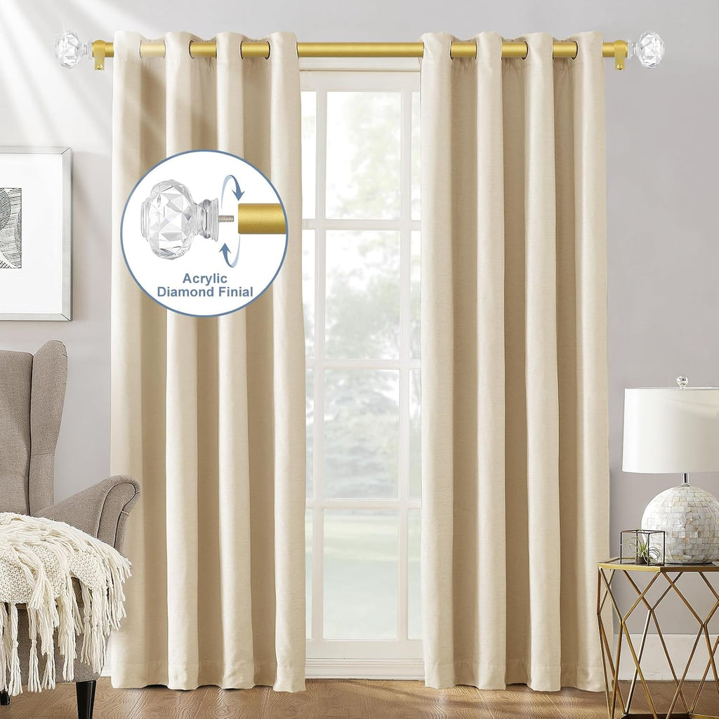 Gold Decorative Crystal Curtain Rods:36-88 Inch Heavy Duty Adjustable Window Curtain Rods for Bedroom Living Room