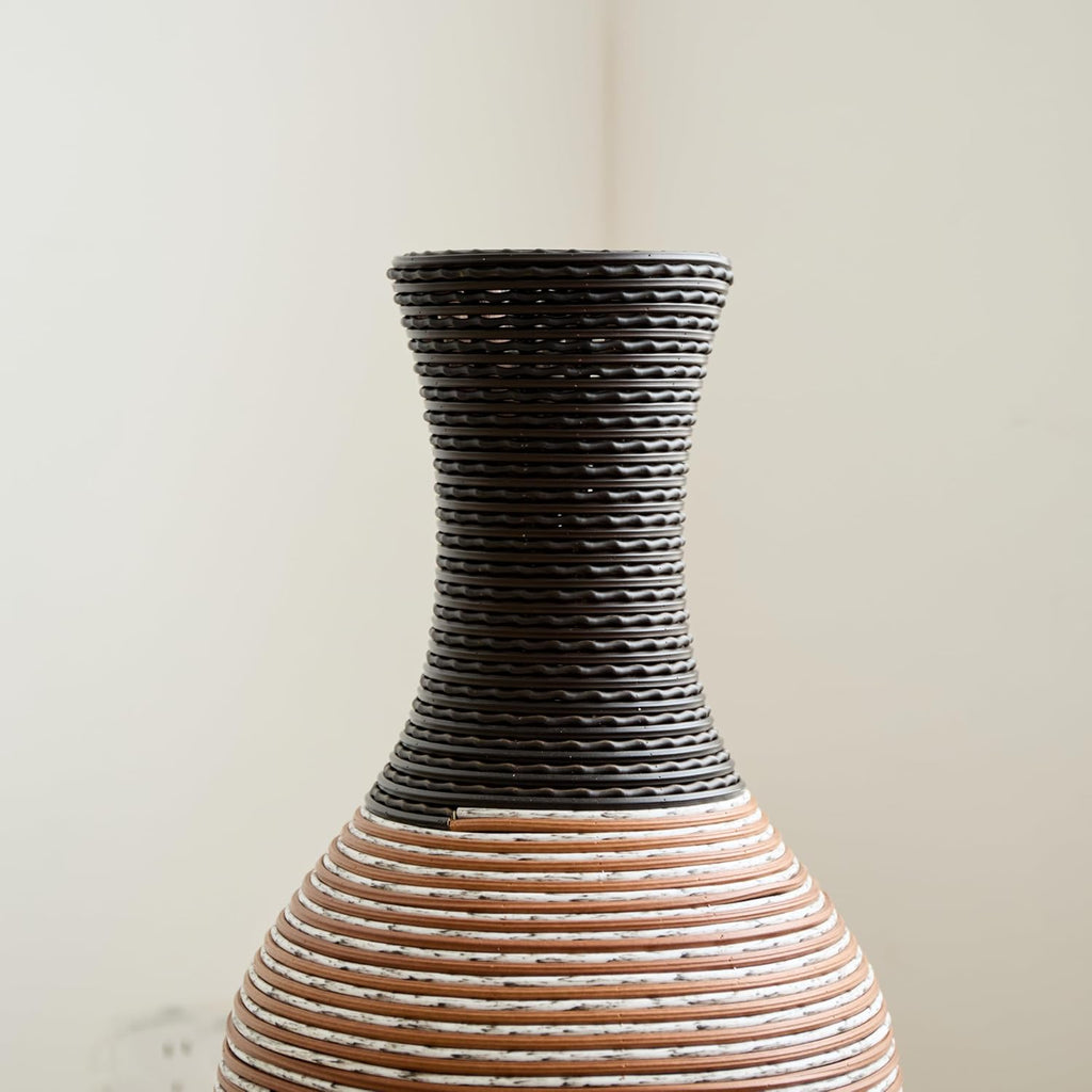 39.4" Tall Floor Vase, Handcrafted PVC Modern Textured Brown & Black Decorative Vase, Large Boho Standing Vase