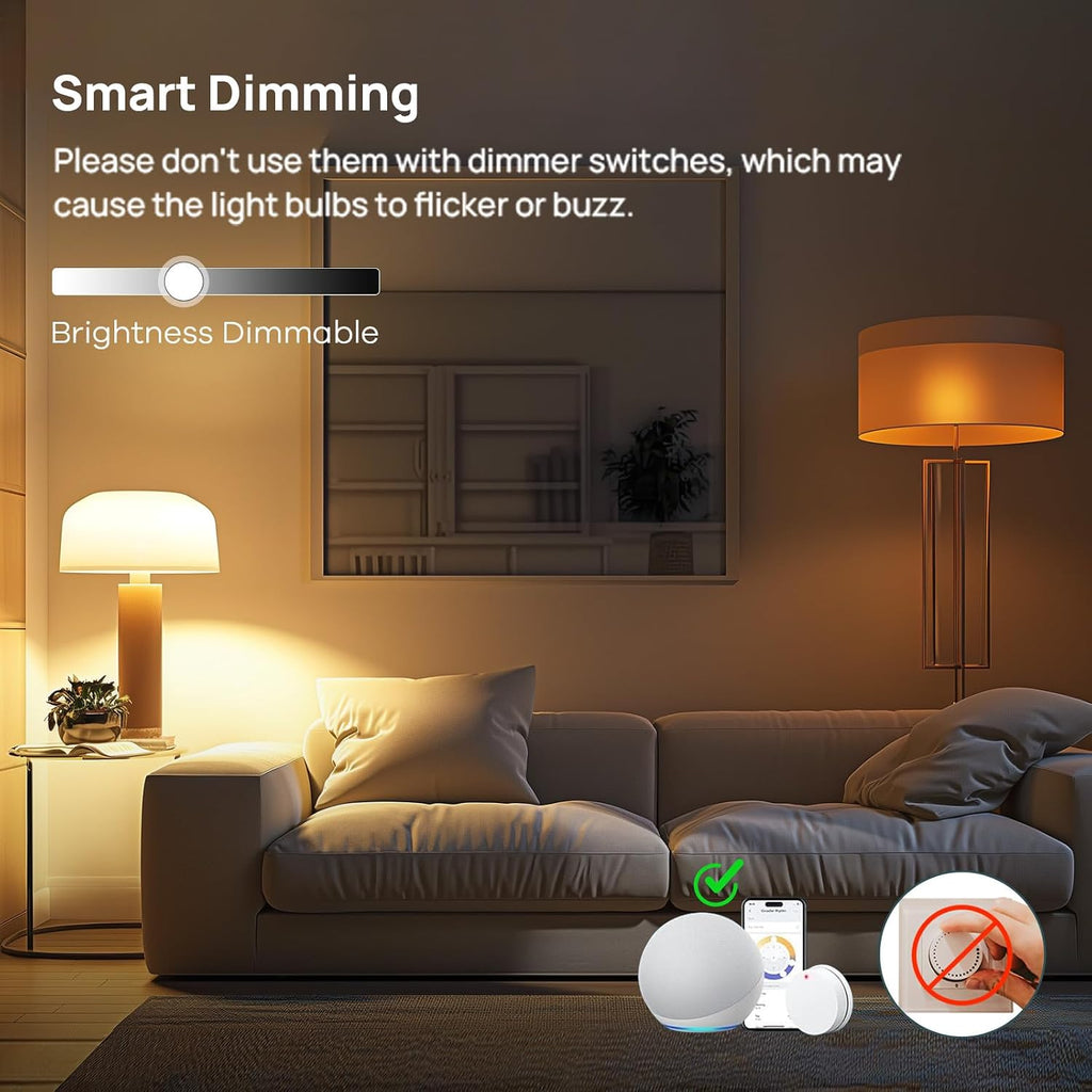 Matter Smart Light Bulb, Smart Bulbs Work with Apple Home, Siri, Alexa, Google Home, SmartThings, Color Changing