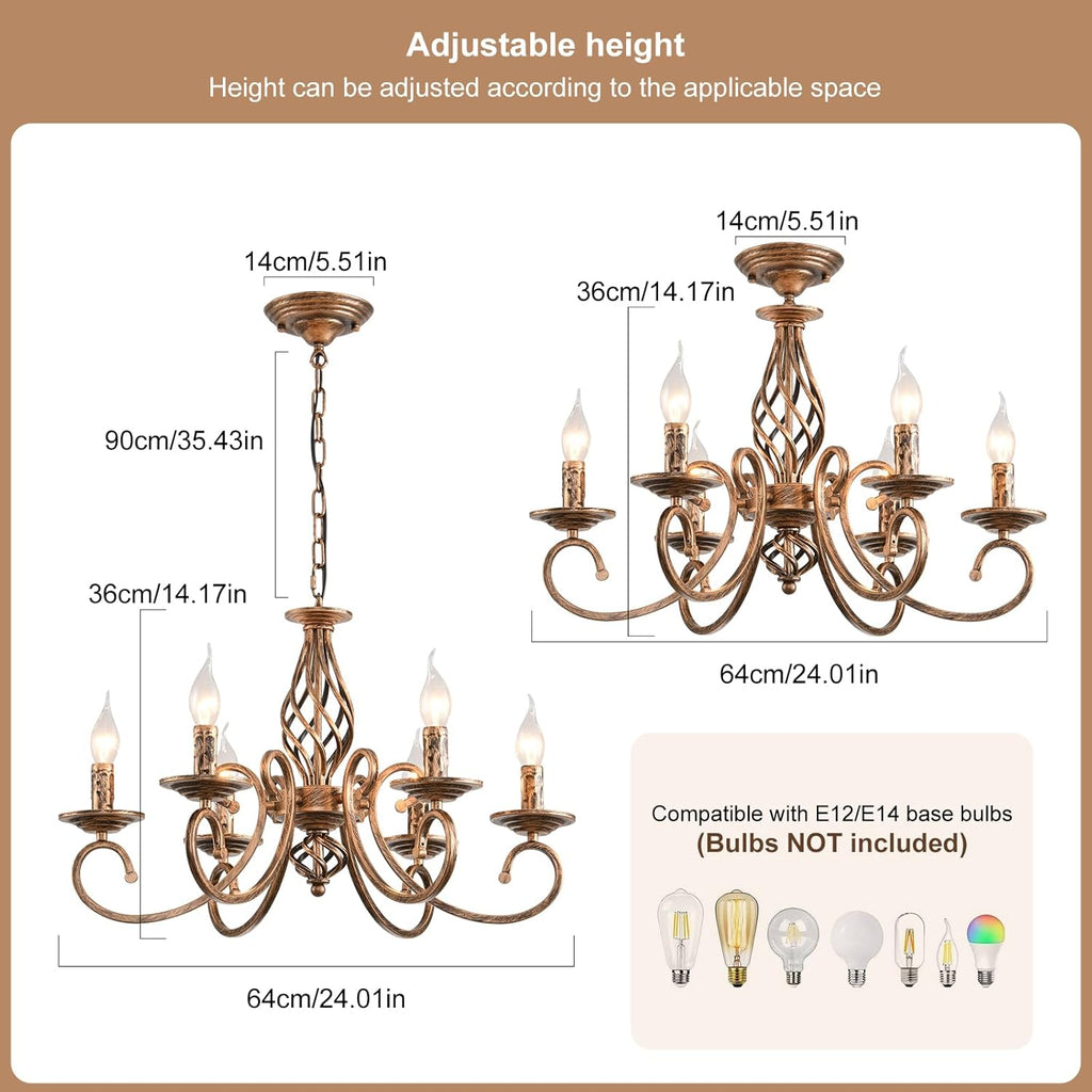 Rustic 6-Light Chandeliers,French Country Vintage Chandelier,Metal in Antique Bronze Pendant Chandelier,Pendant Light Fixture for Island Kitchen Farmhouse Dining Room Living Room A109-B07SCZK3TG