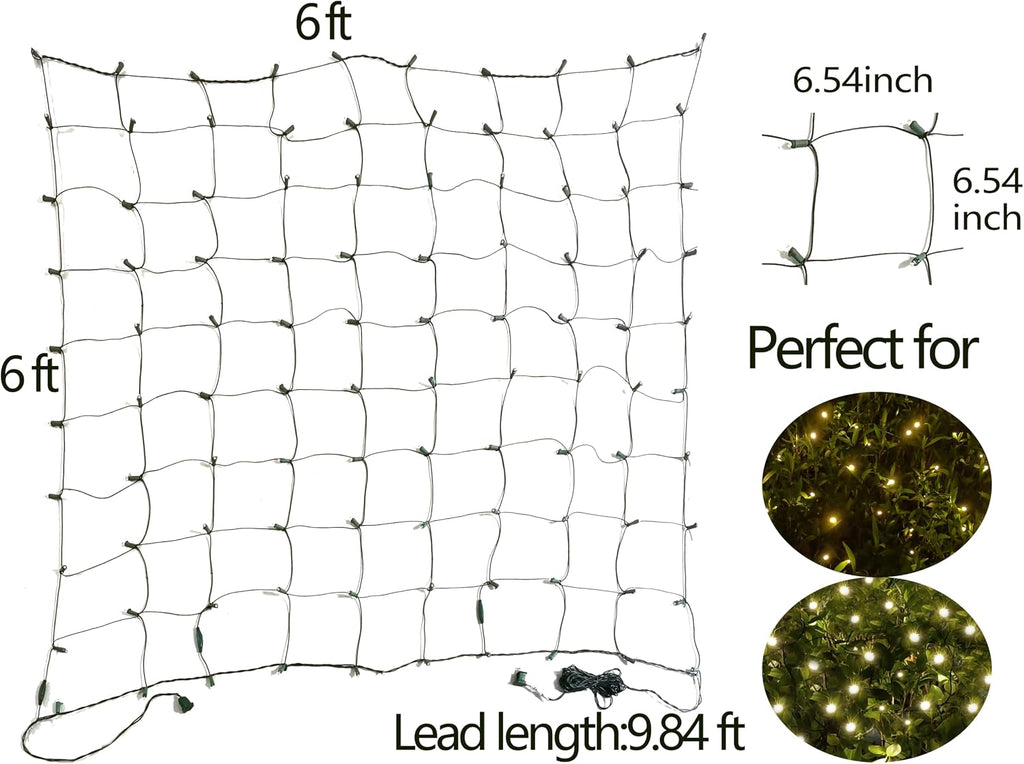 LED Christmas Net Lights Outdoor Decorations for Bushes,144LED 6ftx6ft Connectable Green Wire Net Christmas Lights