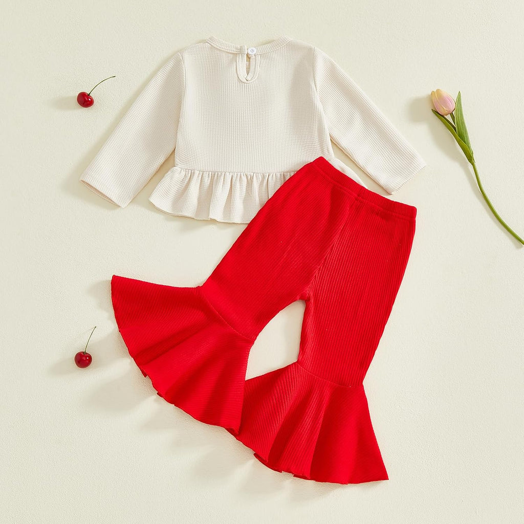 Toddler Girl Clothes Spring Baby Girl Outfit Floral Ruffle Long Sleeve Top Bell Bottoms Pants Cute Clothing Set