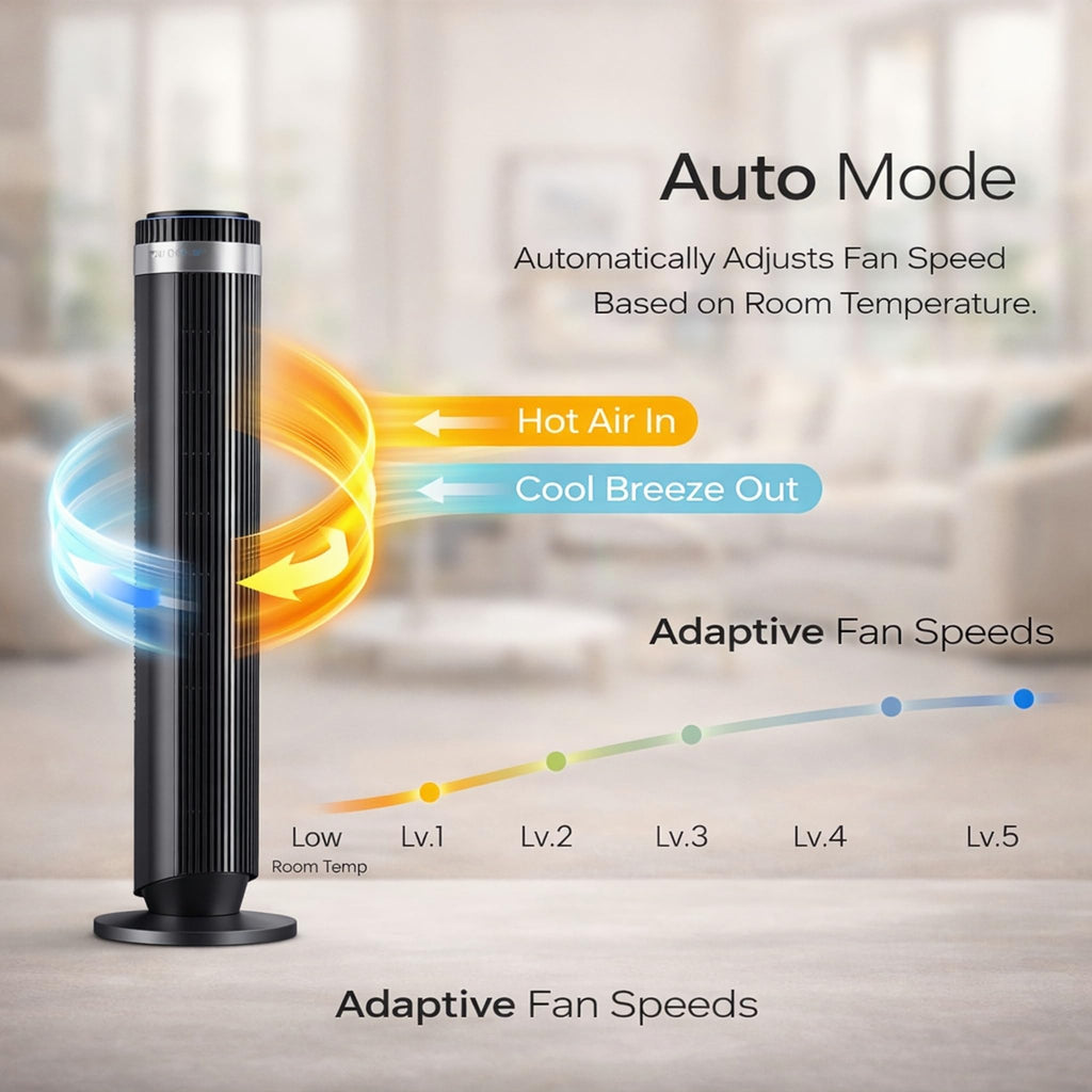 Tower Fan , Oscillating Bladeless Fan with Remote, 5 Speeds 4 Modes Quiet Fan 28dB, 22.3ft/s High Velocity,12H Timer