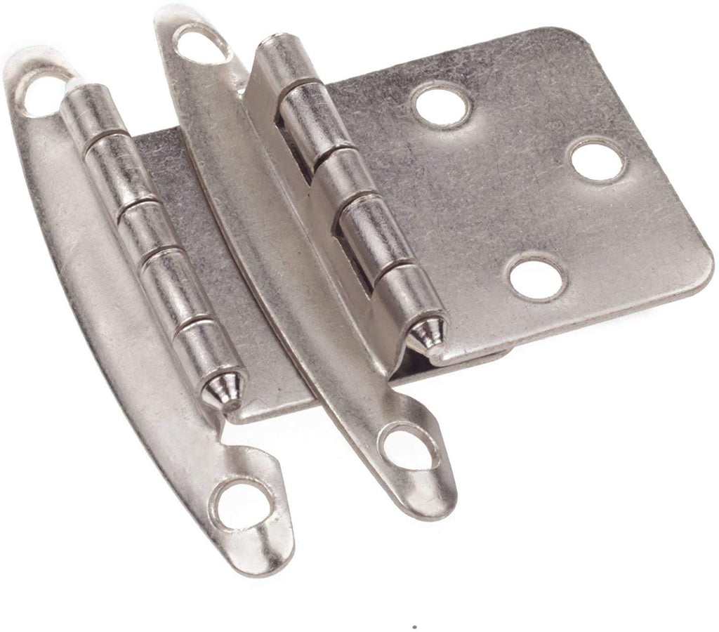(25 Pairs Pack/50 Pcs) Satin Nickel, Non Self Closing/Free Swinging Variable Overlay Flush Cabinet Hinge