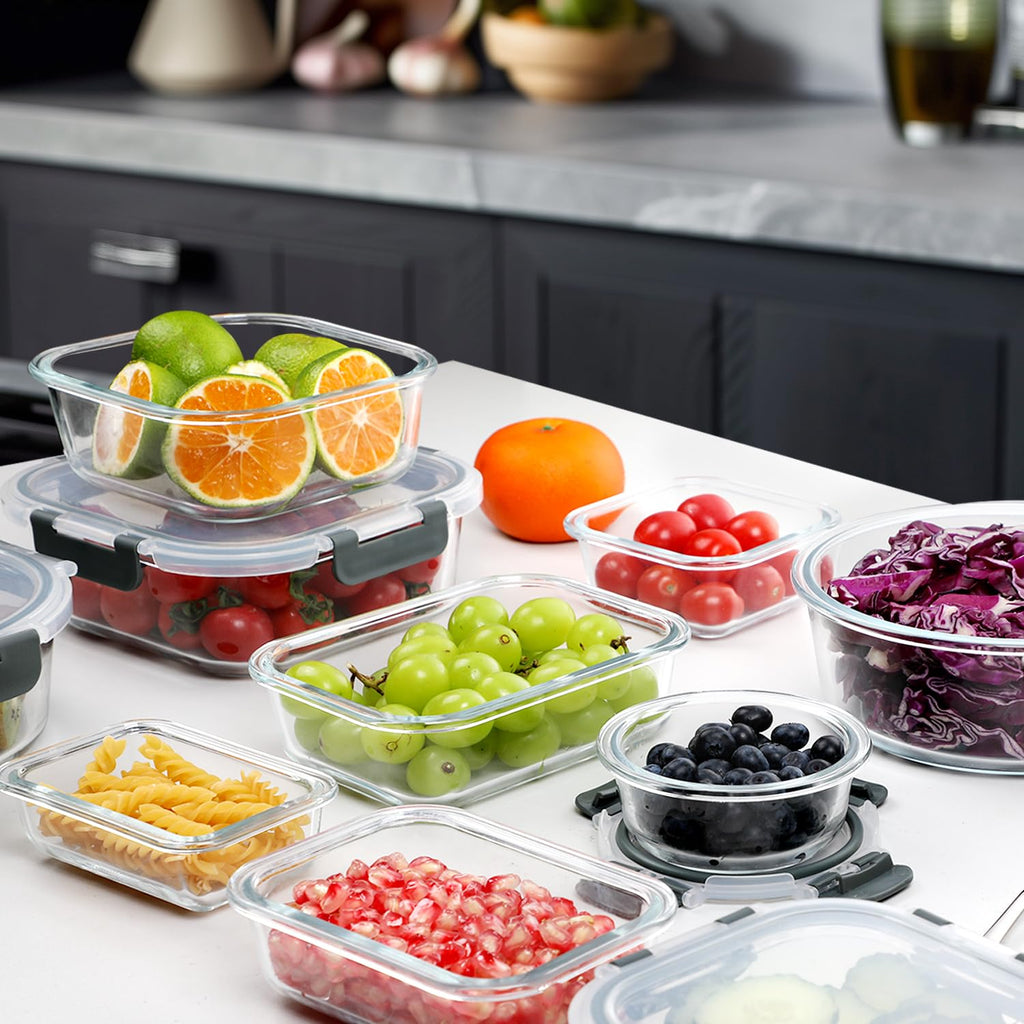 30 Pieces Glass Food Storage Containers Set with Lids, Grey