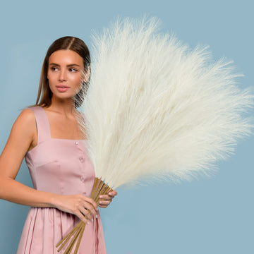 8 Pcs 38''/97cm Tall Faux Large Pampas Grass Decor, Light Beige