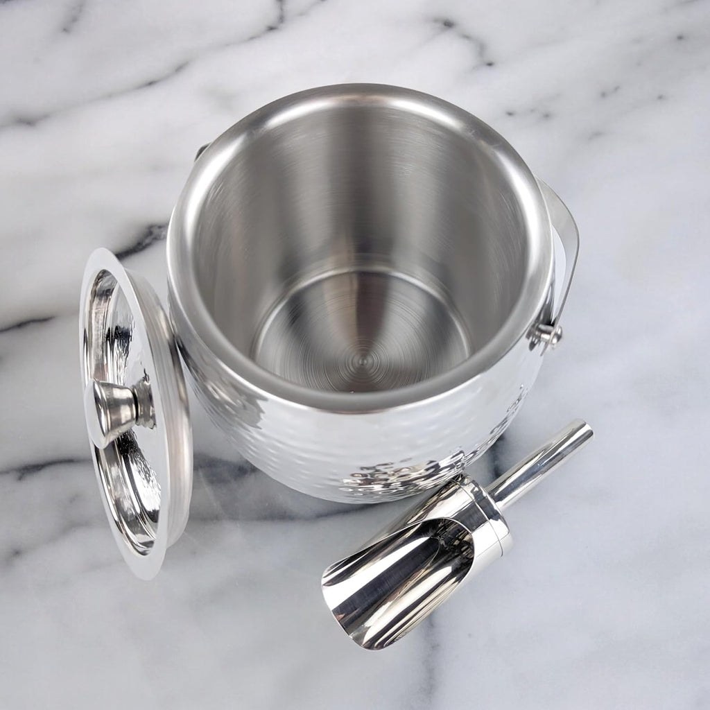 Insulated Ice Bucket with Lid & Scoop for Champagne Silver 3QT