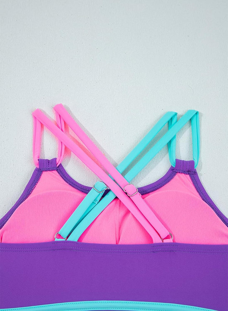 Girls Swimsuit Kids 2 Piece Color Block Bathing Suits
