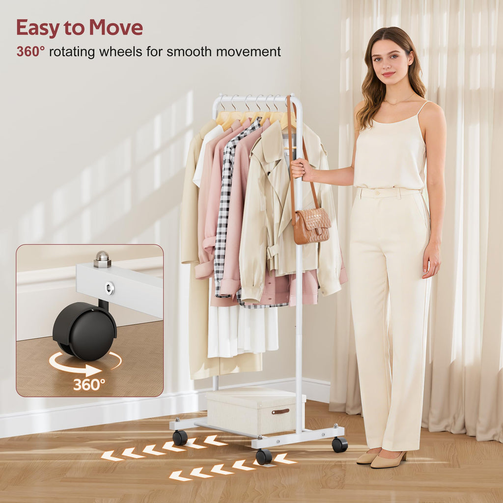 Small Clothing Rack with Wheels, Portable Clothes Racks for Hanging Clothes, 56" Metal Rolling Garment Rack for