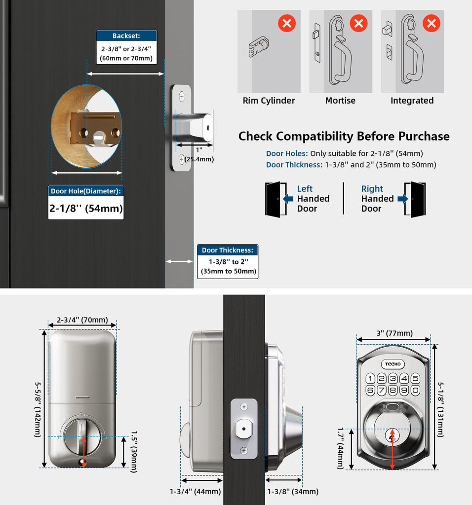 Fingerprint Deadbolt with Keypad for Front Door, Satin Nickel