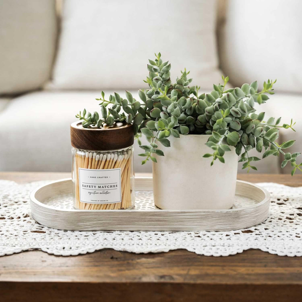 Touched By Design Co Signature Decorative Match Holder w Approx 150 White 3" Matches in a Jar | Glass Match Bottle