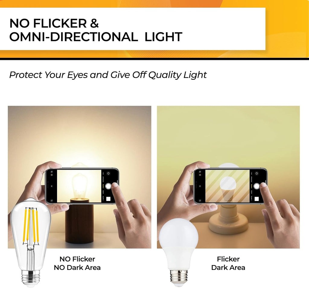 Edison Bulbs Non-Dimmable, E26 LED Bulb 60W Eq, 800ML 3000K