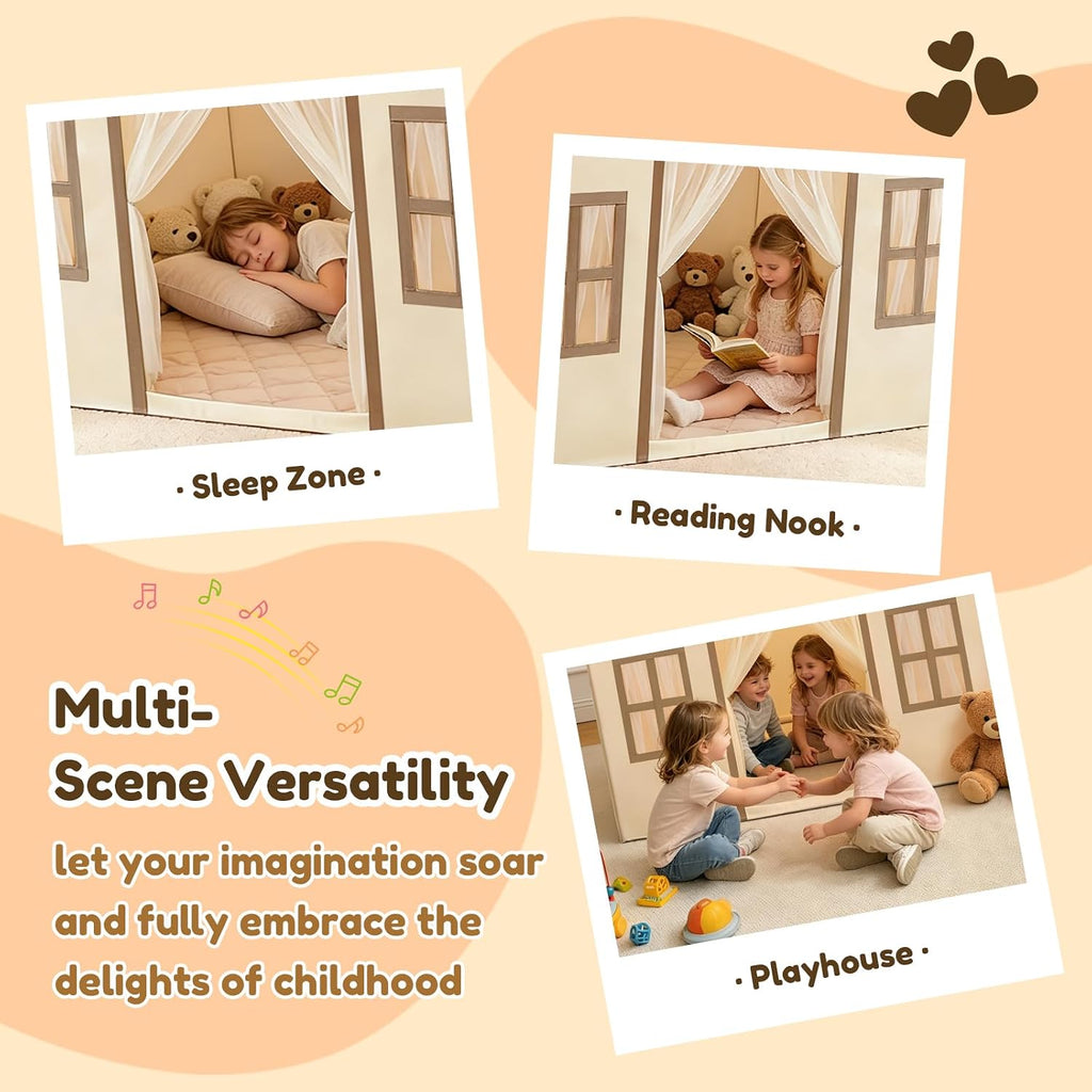 Kids Tent with Padded Mat Playhouse with Large Space for Toddlers Indoor Kids Play Tent for Girls Boys with Stars