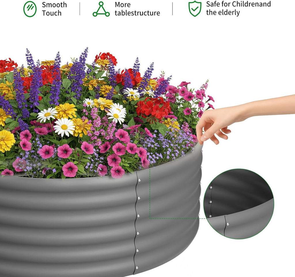 Galvanized Raised Garden Bed, Round Outdoor Planter Bed, 4x4x1.5ft Metal Planter Box for Gardening and Planting,DG