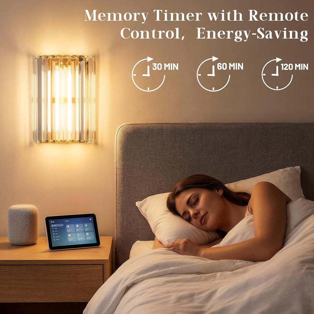 Gold Battery Operated Wall Sconces Set of Two, Crystal Wireless Wall Lights with Remote, Rechargeable Cordless Wall