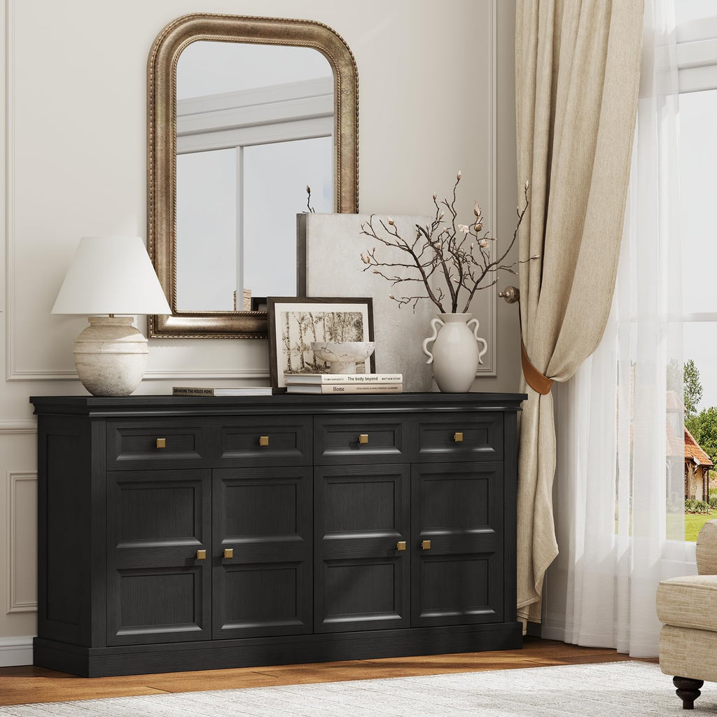 63 Inch Buffet Cabinets with Storage, 4-Doors Sideboard Credenza