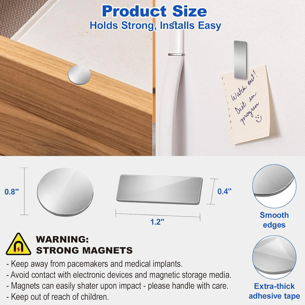 Magnetic Door Catch, Ultra Thin Cabinet Magnets for Closure, Adhesive Drawer & Cabinet Latches, Stainless Steel Easy to