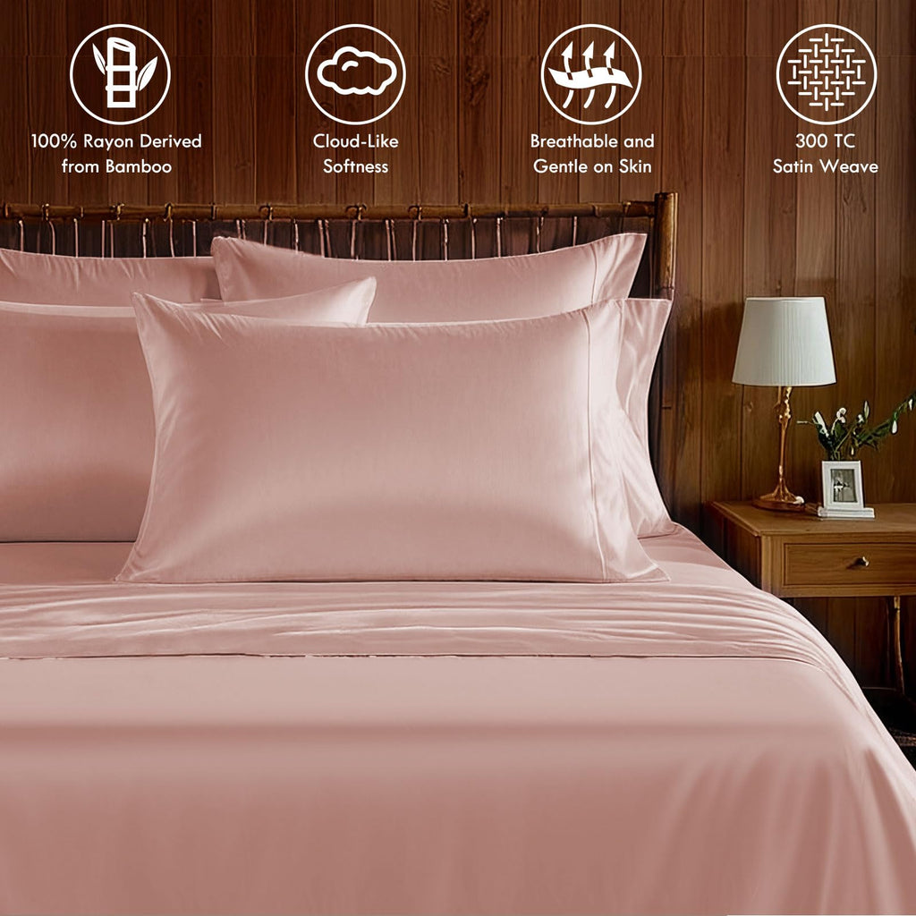 Sheets Queen Bed Sheet Set, 100% Rayon derived from Bamboo, Luxuriously Soft, Cooling, Double Stitching, 16"