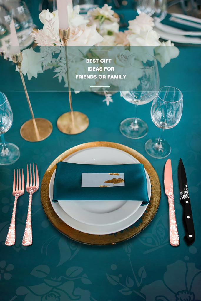 24 Pcs Rose Gold Silverware with Steak Knives, Stainless Steel Copper Silverware Flatware Cutlery Set for 4, Include
