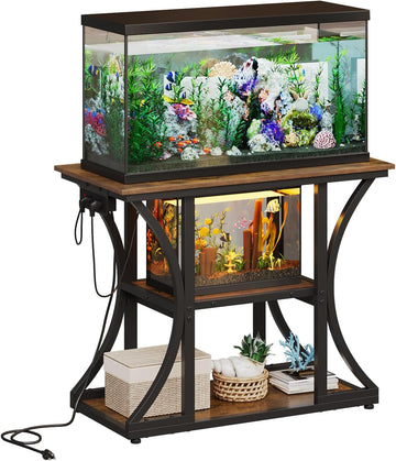 40-50 Gallon Aquarium Stand with Power Outlet & Storage Shelves, Brown