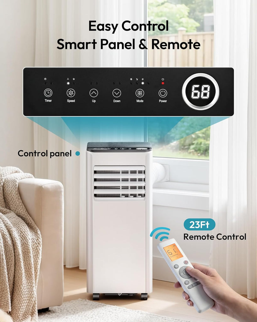 8,000 BTU Portable Air Conditioners, 4-in-1 Portable AC Unit Cools Up to 350 Sq.Ft, with Cool, Fan, Dehumidifier