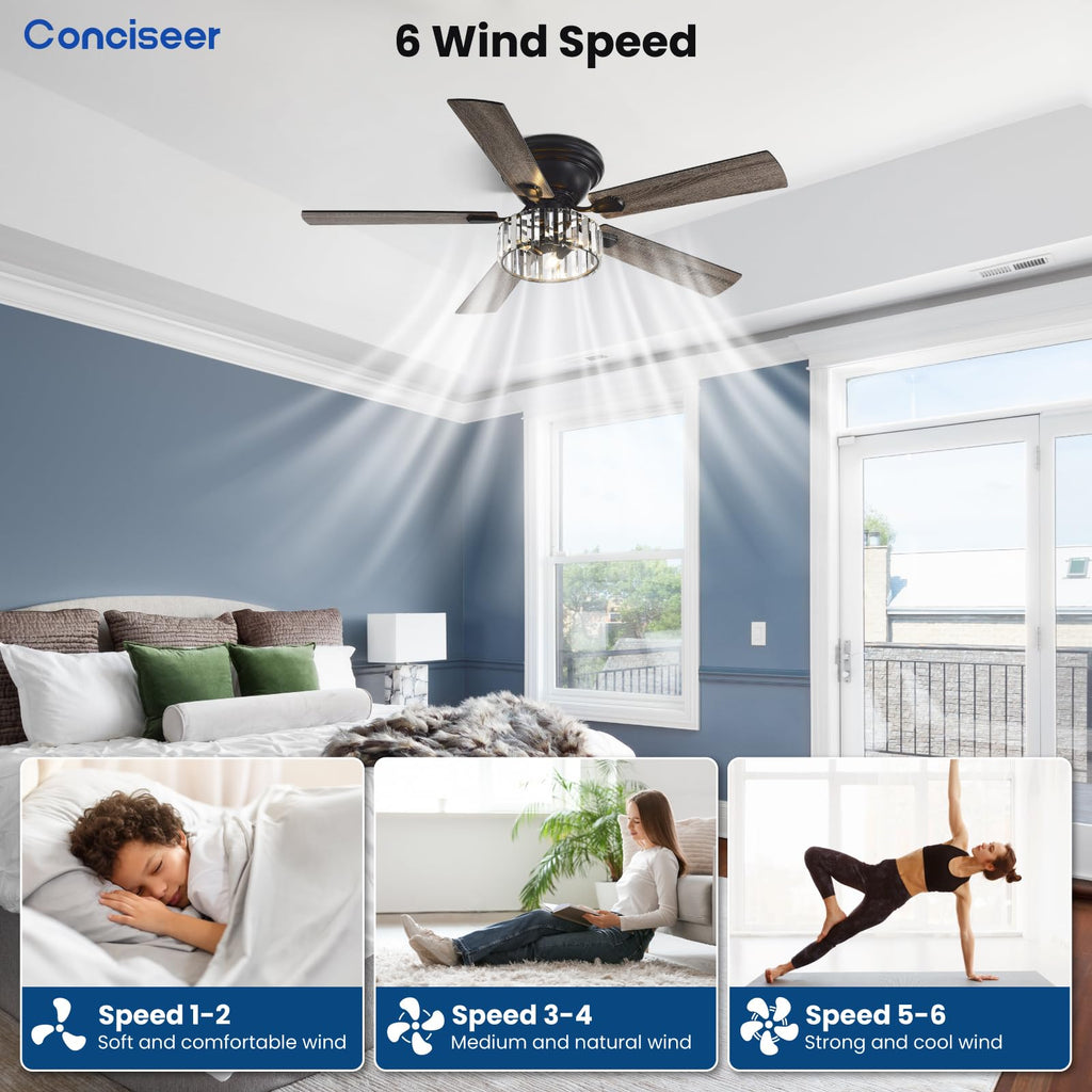 Chandelier Crystal Ceiling Fans with Lights, 52 Inch Chandelier with Light and Remote Living Room Kitchen Office